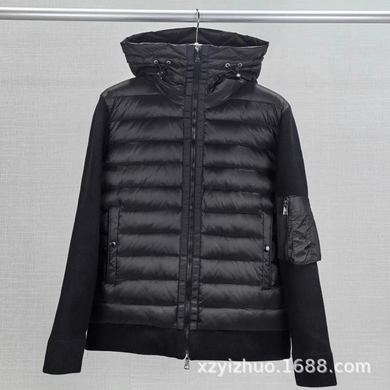 M家秋冬针织开衫拼接羽绒服连帽拉链羊毛袖子短款羽绒服男薄款