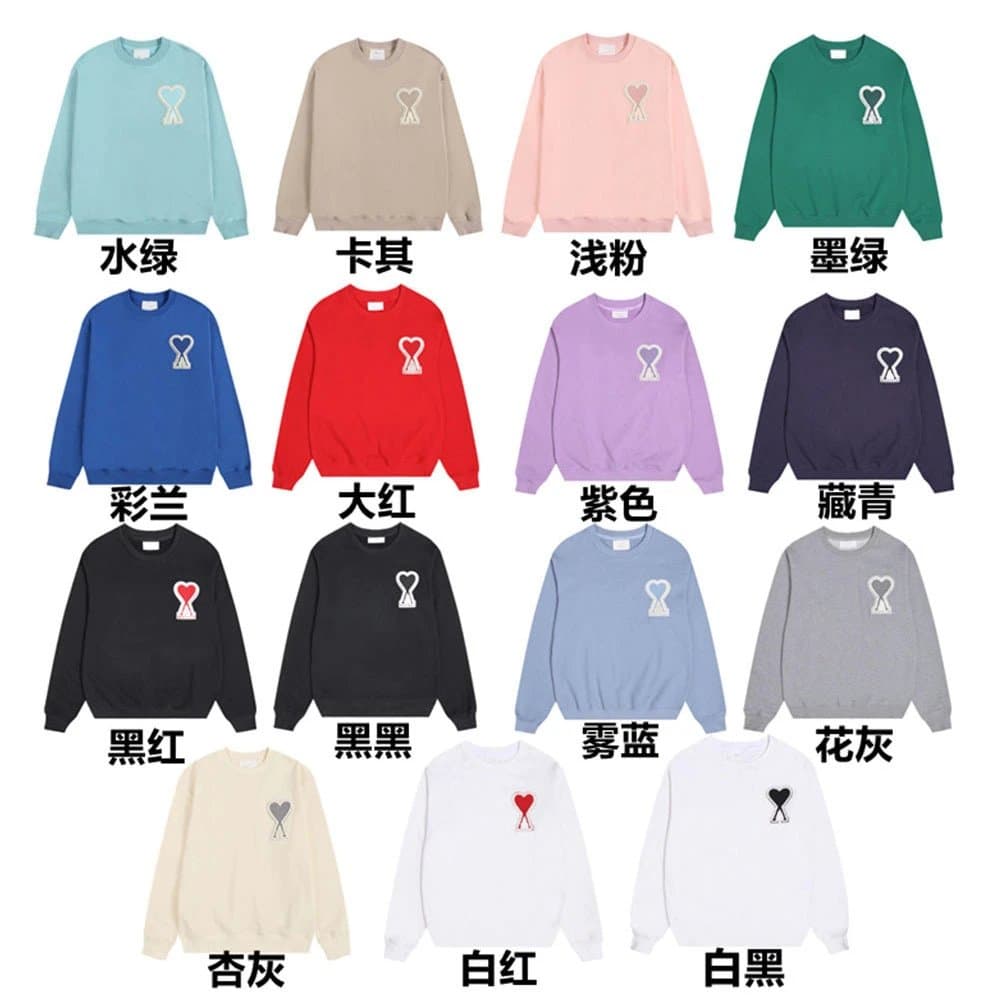 ami clams卫衣秋冬款小爱心刺绣圆领卫衣宽松休闲男女款上衣跨境