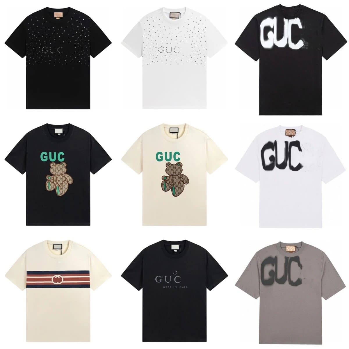 【贝洋G】跨境 高版本新款烫钻字母印花宽松男女同款短袖