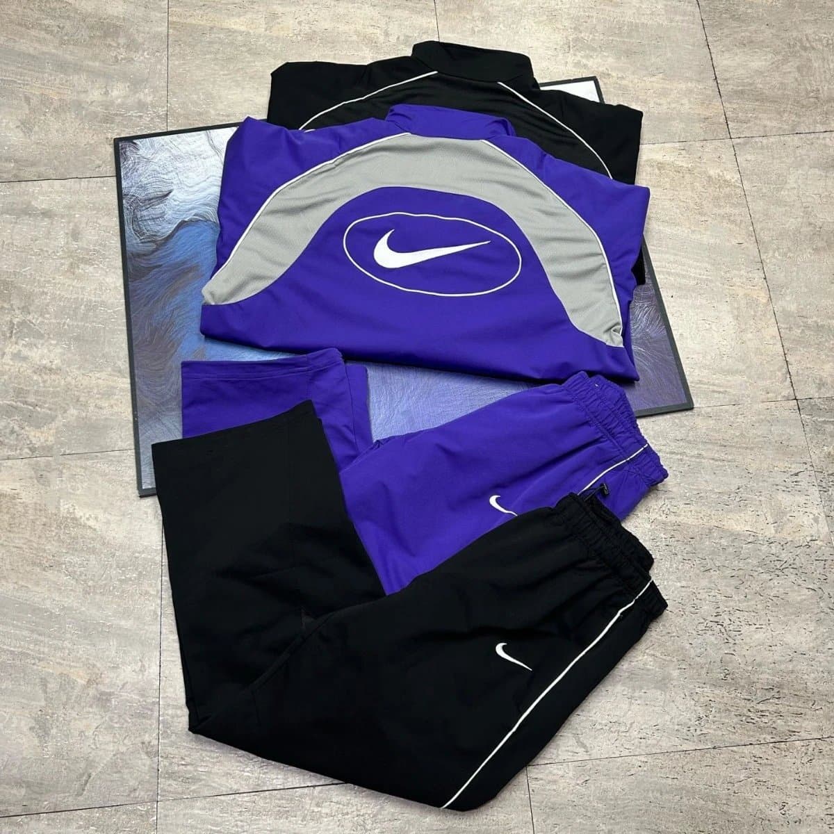 【靖之G】新款海外爆款联名男士套装跨境钩子刺绣拼接休闲情侣运动服