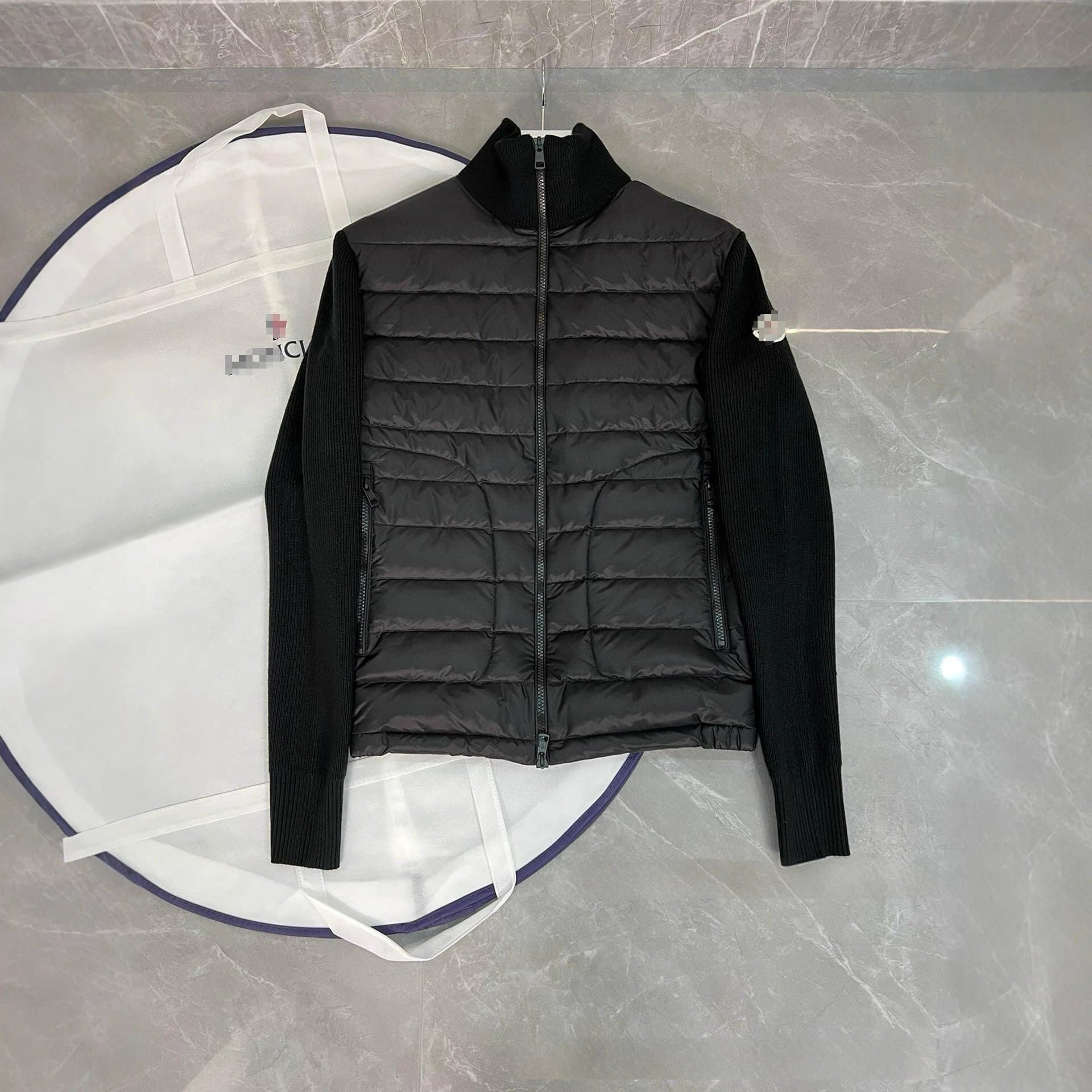 针织拼接休闲雨绒男白鸭保暖时髦修身雨绒外套