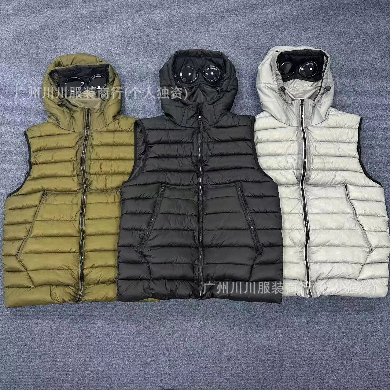 马甲徽章镜片男春秋季宽松无袖连帽棉衣保暖棉服外套