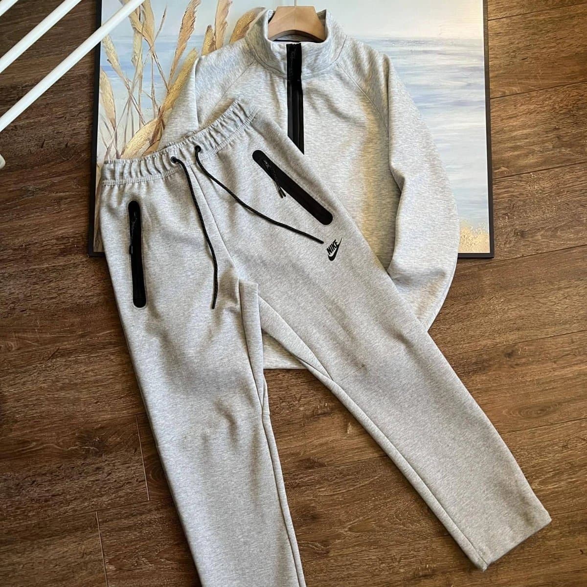 【靖之G】海外爆款经典男士套装跨境印花压胶半拉链休闲宽松运动服